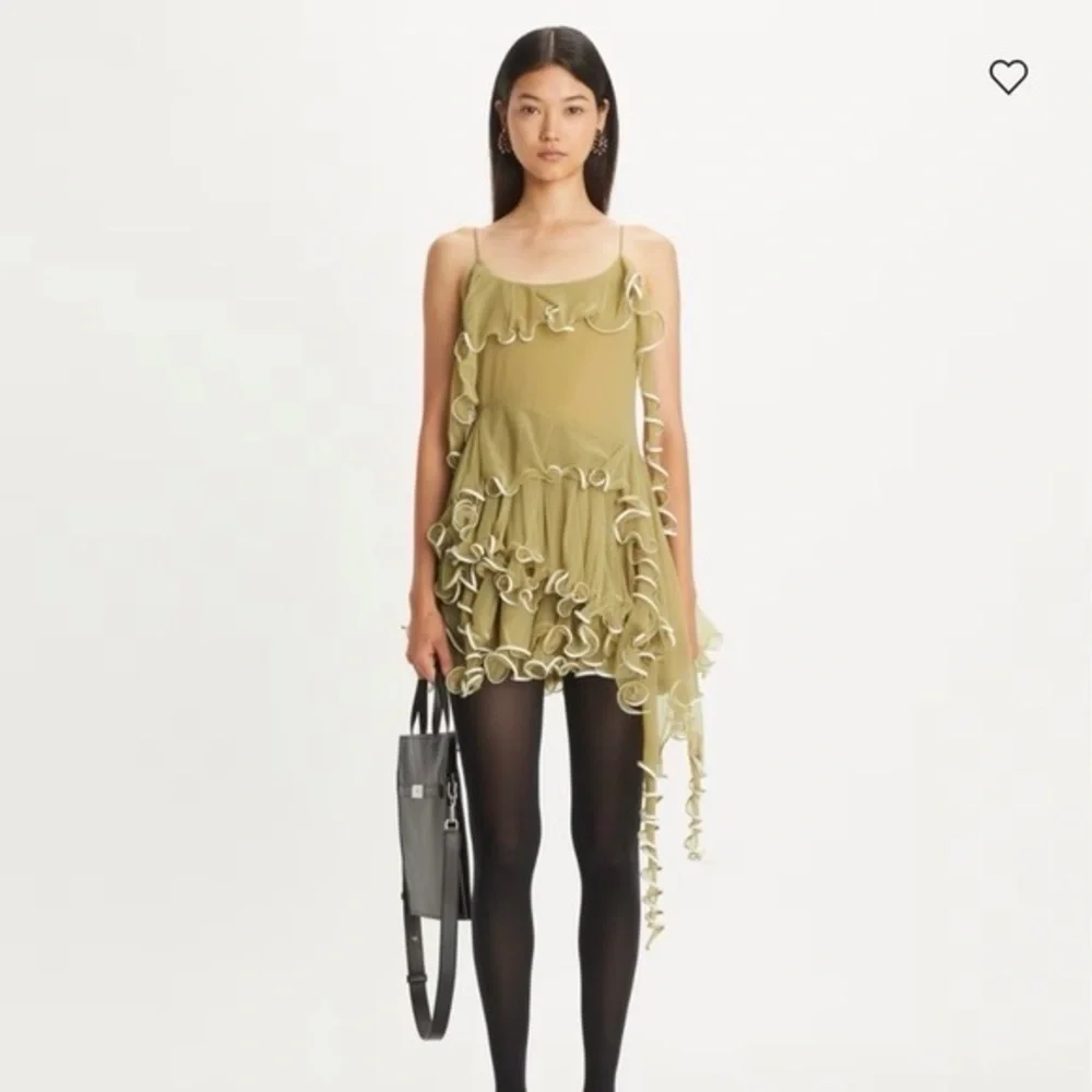 NWT $2498 Tory Burch Jellyfish Ruffled Leather-Trimmed Chiffon Mini Dress